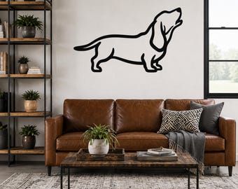 Basset Hound Metal Wall Art: Minimalist Silhouette, Powder-Coated Steel, Indoor Outdoor Decor | Rustic Farmhouse, Pet Memorial Gift
