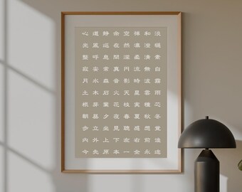 Japanese Zen Word Art, Minimalist Beige Kanji Poster (Digital Download)