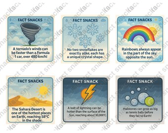 Snacks met feiten over het weer: afdrukbare leerkaarten voor kinderen (digitale download)