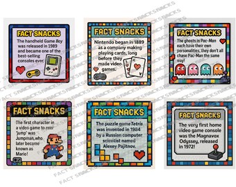 Snacks met gamingfeiten: afdrukbare leerkaarten voor kinderen (digitale download)