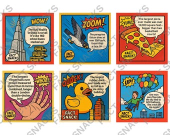 Wereldrecordsnacks: afdrukbare leerkaarten voor kinderen (digitale download)