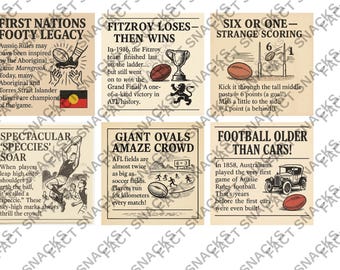 Aussie Rules Fact Snacks: afdrukbare leerkaarten voor kinderen (digitale download)