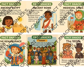 Snacks met kledinggeschiedenis: afdrukbare leerkaarten voor kinderen (digitale download)