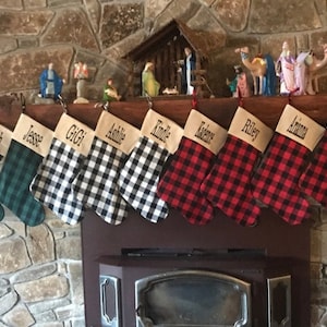 Personalized Buffalo Plaid Christmas Stocking- Free Monogram Family Stockings- Burlap Christmas - Plaid Christmas- READY TO SHIP