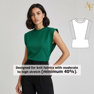 Sleeveless Blouse Sewing Pattern PDF/ Designed for Knit Fabrics (4–5% Stretch) | Tank Top with Shoulder Detail | Women’s Top Pattern – A4