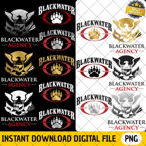 May include: A digital file featuring multiple Blackwater Agency logos. The logos include an eagle emblem, a bear paw print, and the text "BLACKWATER - AGENCY". The file is labeled "INSTANT DOWNLOAD DIGITAL FILE PNG".