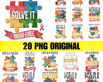 20 人生はパズル。解け！薬物不使用PNG SVG Tシャツデザイン | レッドリボンウィークシャツ | 薬物不使用啓発PNG | スクールスピリットTシャツデザイン