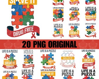 20 人生はパズル。解け！薬物フリーPNG SVG Tシャツデザイン | 薬物フリー啓発PNG | レッドリボンウィークシャツ | スクールスピリットTシャツデザイン