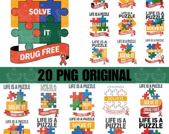 20 人生はパズル。解け！薬物フリーPNG SVG Tシャツデザイン | レッドリボンウィークシャツ | スクールスピリットTシャツデザイン | 薬物フリー啓発PNG