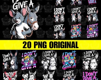 20 Jag bryr mig inte om Sarkasm Rolig skjortdesign Digital nedladdning Clipart Sublimering Rolig åsna PNG udda presentidé Design Trendigt