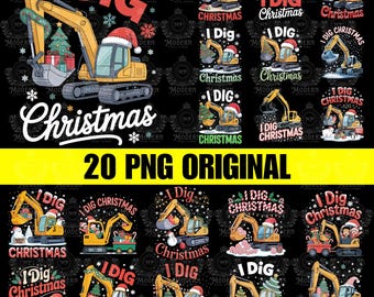 20 Design I Dig Christmas PNG, Christmas Boy PNG, Christmas Kid png, Christmas Excavator png