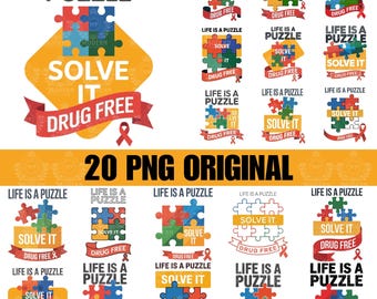 20 人生はパズル。解け！薬物フリーPNG SVG Tシャツデザイン | スクールスピリットTシャツデザイン | レッドリボンウィークシャツ | 薬物フリー啓発PNG
