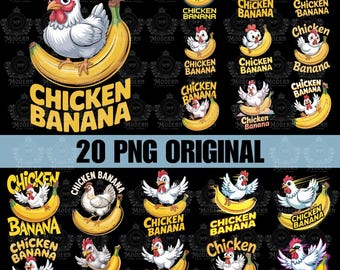 20 Design Chicken Banana Png, Funny Chicken And Banana Singing Sublimation Design, Cute Cartoon Meme Adult Humor Digital Download