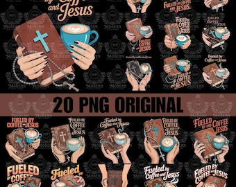 20 Fueled by coffee and Jesus png, PNG sublimation Design Download, coffee png, Christian png, religion png, bible verse png, faith png