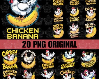 20 Design Chicken Banana Png, Cute Chicken And Banana Singing Sublimation Design, Funny Cartoon Meme Humor Shirt Digital Download