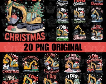 20 Design I Dig Christmas PNG, Christmas Excavator png, Christmas Kid png, Christmas Boy PNG