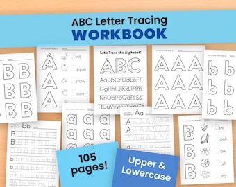 Quaderno di lavoro per bambini con tracciamento delle lettere ABC / PDF stampabile da 105 pagine / Esercizi sulle maiuscole e minuscole