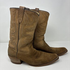VTG 70s Texas Boot Co Boots, Two Tone Brown Suede & Leather Size 9D, Style 6966 70s Vtg Nocona Texas Brown Leather 2 Tone Cowboy Boot  main image 4