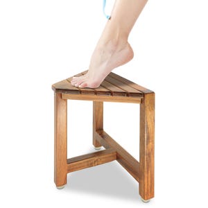 Acacia Wood Shower Foot Rest: Small Corner Bench & Shaving Stool
