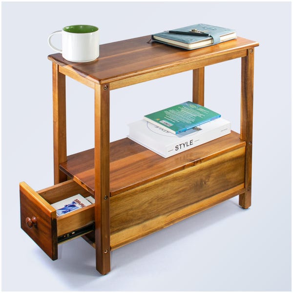 Narrow Acacia Wood End Table, Slim Nightstand with Drawer, Side Table for Bedroom or Living Room