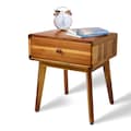 Mid Century Acacia Nightstand: Handcrafted Bedroom Side Table with Acrylic Coating