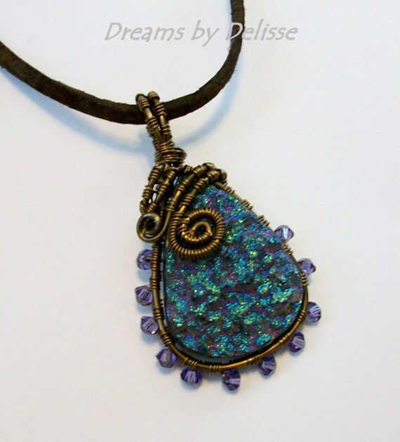 Items similar to Wire Wrapped Drusy Bronze Pendant With Beaded ...