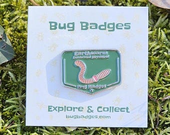 Earthworm Enamel Pin (#12 of 36) - Collectible Bug Badge + Optional Display Banner