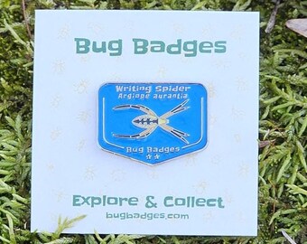 Writing Spider Enamel Pin (#24 of 36) - Collectible Bug Badge + Optional Display Banner