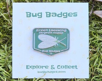 Green Lacewing Enamel Pin (#21 of 36) - Collectible Bug Badge + Optional Display Banner