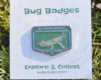 Grasshopper Enamel Pin (#27 of 36) - Collectible Bug Badge + Optional Display Banner