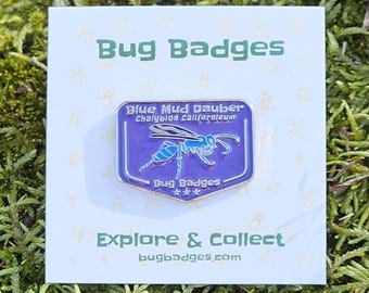 Blue Mud Dauber Enamel Pin (#17 of 36) - Collectible Bug Badge + Optional Display Banner