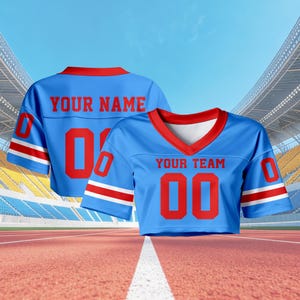 Custom Cropped Football Jersey, Personalized Name & Number Shirt, Custom Team Logo Crop Top, Women Game Day Jersey, Cheer Football Outfit image 6