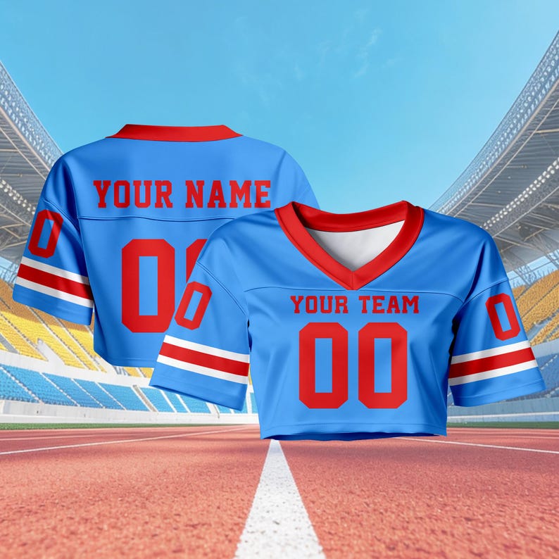 Custom Cropped Football Jersey, Personalized Name & Number Shirt, Custom Team Logo Crop Top, Women Game Day Jersey, Cheer Football Outfit image 6
