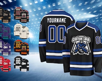 Camiseta de hockey personalizada con nombre y número, deportiva, de manga larga, para hombres, mujeres y niños pequeños.