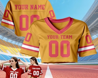 Camiseta de fútbol corta personalizada, camiseta con nombre y número personalizados, top corto con logo del equipo personalizado, camiseta de mujer para el día del partido, conjunto de animadora de fútbol.