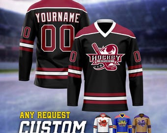 Camiseta de hockey personalizada con nombre y número, uniforme deportivo largo para hombres, mujeres y niños, regalo