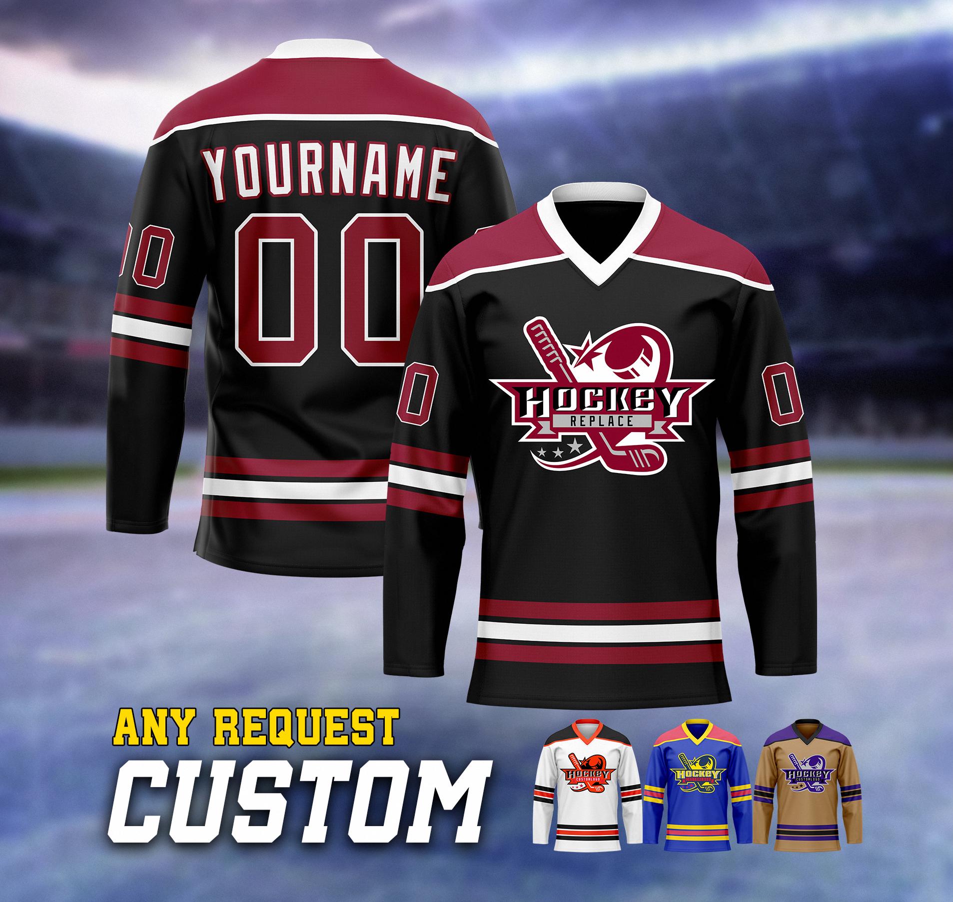 Discover Custom Men's Hockey Jersey with Personalized Stitched Name, Number, and Logo