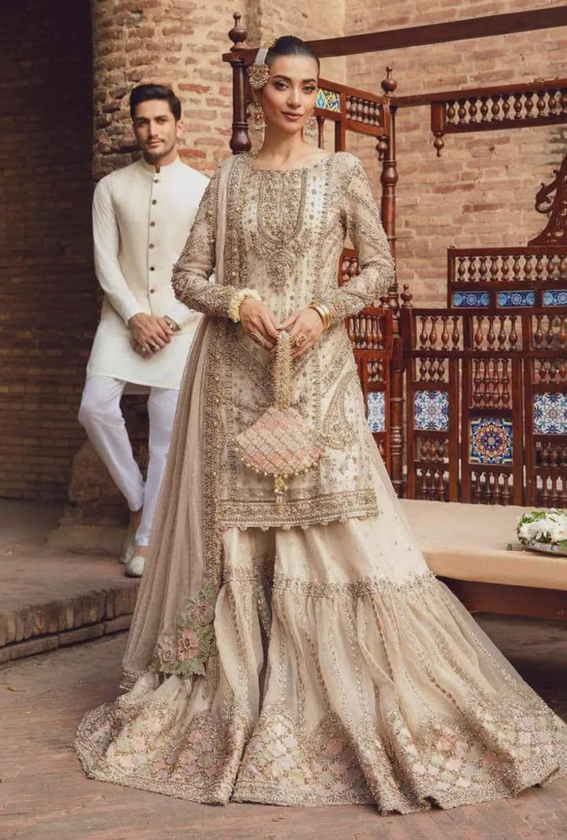 Pakistani Sharara | Hand-embroidered Net Wedding Dress With Dupatta |indian Nikkah Walima Outfit - Etsy Pakistani Sharara | Hand-embroidered Net Wedding Dress With Dupatta |indian Nikkah Walima Outfit - Etsy