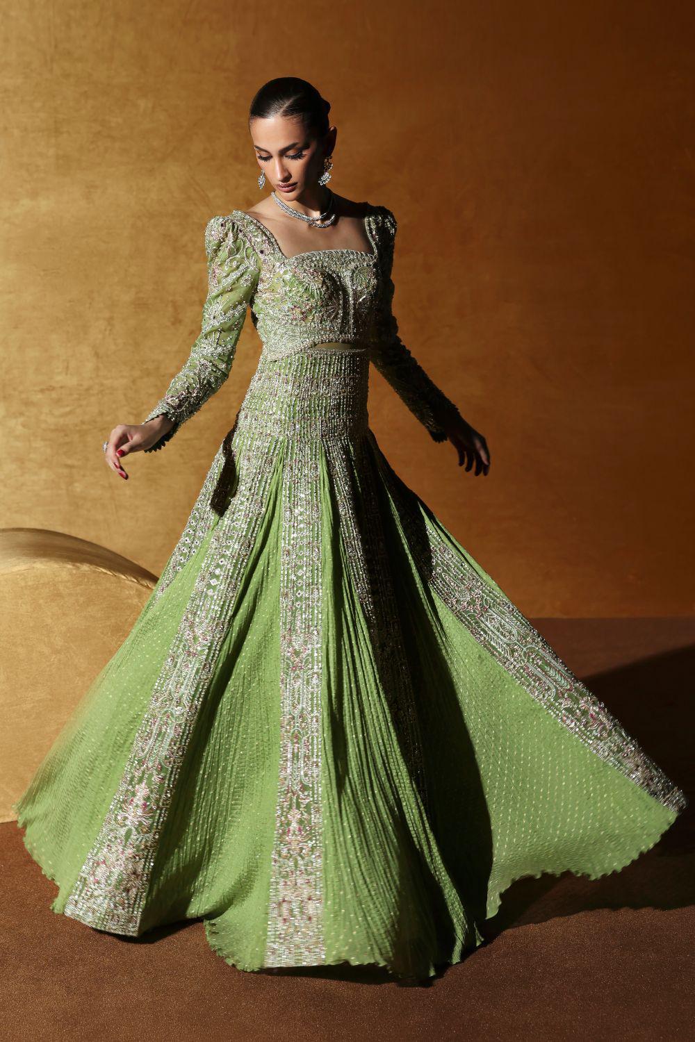 slim fit dress slacks Sage Green Organza Pakistani Suit main image 1