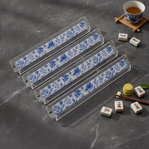 White Lotus Floral Acrylic Mahjong American Set 166 Pcs, 1.4"x1.0"x0.6" Chinoiserie Tiles Set, Luxury Mahjong Gift image 5
