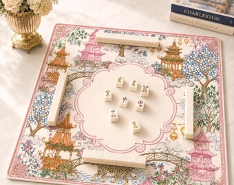 Whimsical Chinoiserie Leopard Pagoda Art Print, Elegant Asian Inspired Landscape Wall Decor, Pink & Orange Oriental Artwork