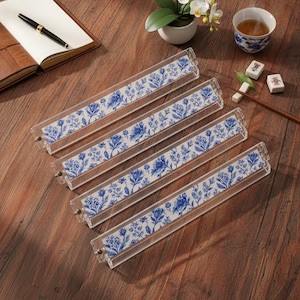 White Lotus Floral Acrylic Mahjong American Set 166 Pcs, 1.4"x1.0"x0.6" Chinoiserie Tiles Set, Luxury Mahjong Gift image 6