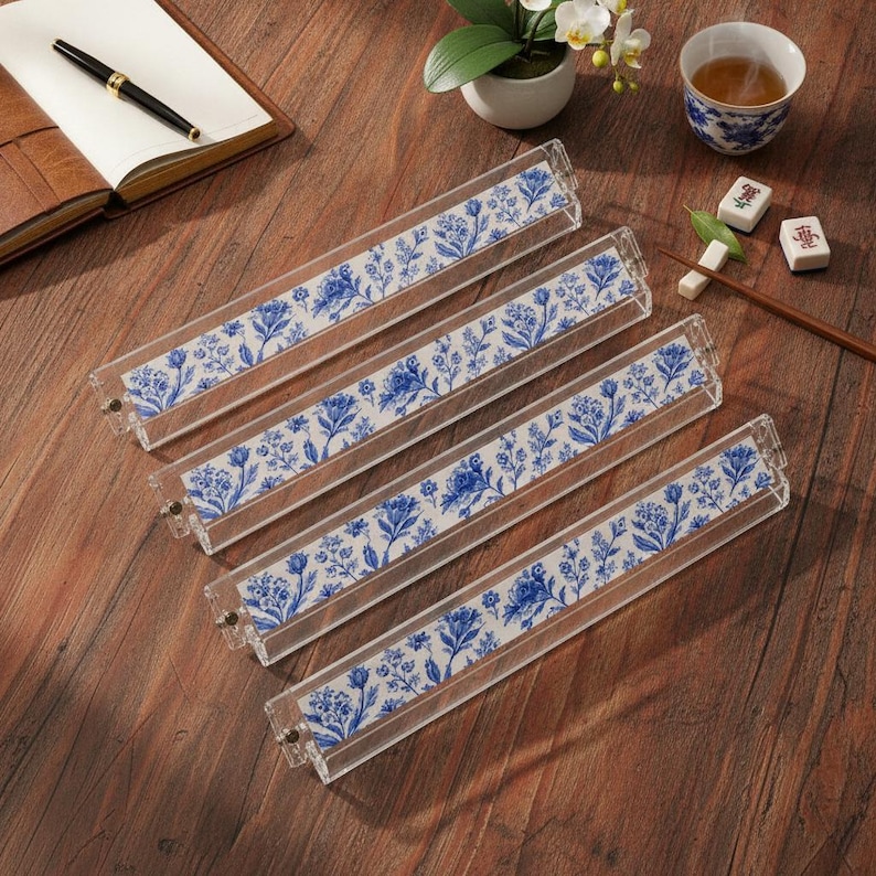 White Lotus Floral Acrylic Mahjong American Set 166 Pcs, 1.4"x1.0"x0.6" Chinoiserie Tiles Set, Luxury Mahjong Gift image 6