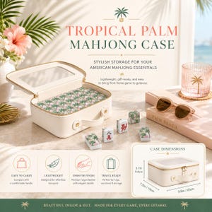 Tropical Mahjong Tile Set, 1.4"x1.0"x0.6" American Acrylic Beach Palm Tree Design Mahjong Game, 166 Pieces Mahjong Gift, Summer Board Game image 2