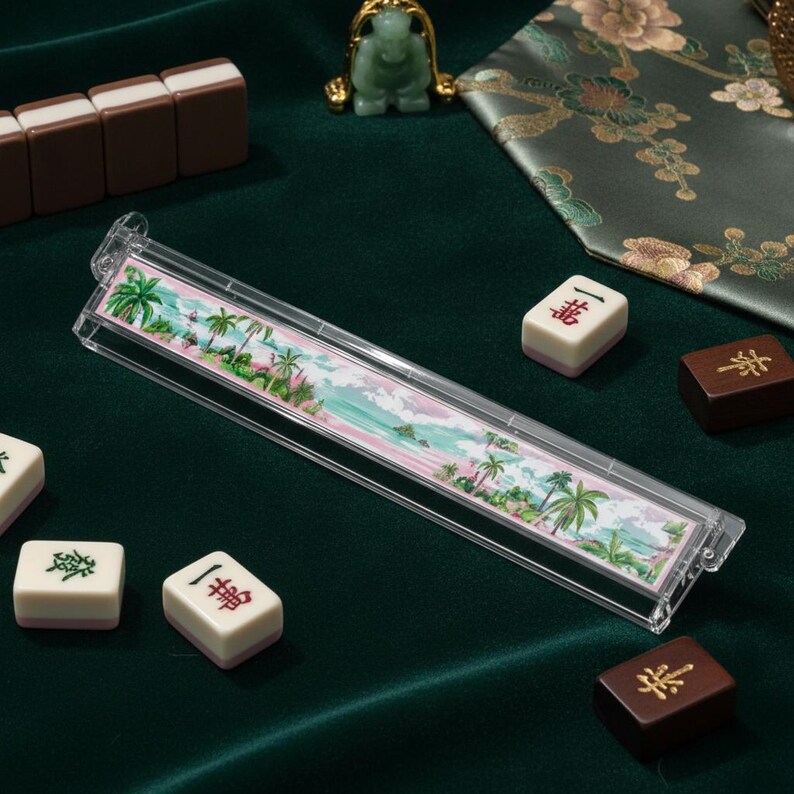 Tropical Mahjong Tile Set, 1.4"x1.0"x0.6" American Acrylic Beach Palm Tree Design Mahjong Game, 166 Pieces Mahjong Gift, Summer Board Game image 7