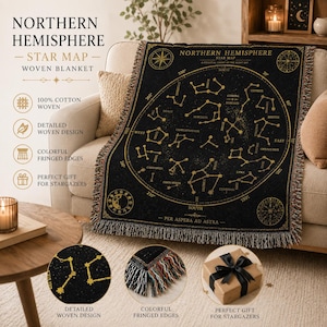 Northern Hemisphere Star Map Woven Blanket, 100% Cotton Celestial Throw