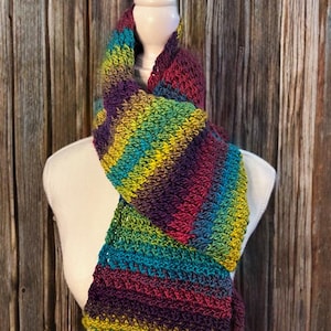 Colorful rainbow crocheted scarf