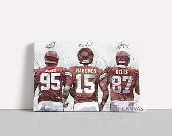 Jones, Mahomes, Kelce Wall Art Kansas City Chiefs Poster Football Canvas NFL Player Canvas Print Sports Home Decor R40 Birthday Gift