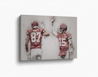 Patrick Mahomes & Travis Kelce Wall Art Kansas City Chiefs Poster Football Canvas NFL Player Canvas Print Home Decor R73 Birthday Gift