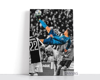Cristiano Ronaldo Soccer Wall Art Bicycle Kick Poster Real Madrid Canvas Football Sports Room Framed Canvas Print R143 Gift For Him
